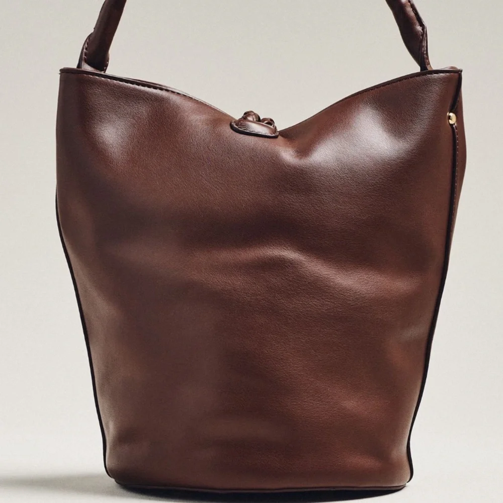 NWT Anthropologie / Aota Twist Tie Top-Handle Bucket Bag Chocolate Brown Woven